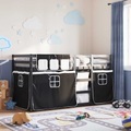 vidaXL, vidaXL Etagenbett mit Vorhängen Weiß Schwarz 90x200 cm Kiefernholz
