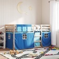 vidaXL, vidaXL Etagenbett mit Vorhängen Blau 90x200 cm Massivholz Kiefer