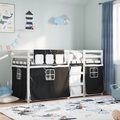 vidaXL, vidaXL Etagenbett mit Vorhängen Weiß & Schwarz 90x190 cm Kiefernholz