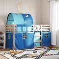 vidaXL, vidaXL Etagenbett mit Vorhängen Blau 75x190 cm Massivholz Kiefer
