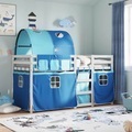 vidaXL, vidaXL Etagenbett mit Vorhängen Blau 75x190 cm Massivholz Kiefer