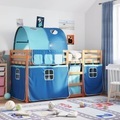 vidaXL, vidaXL Etagenbett mit Vorhängen Blau 75x190 cm Massivholz Kiefer