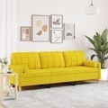 vidaXL, vidaXL Sofa 3-Sitzer mit Zierkissen Hellgelb 210 cm Stoff