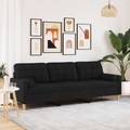 vidaXL, vidaXL Sofa 3-Sitzer mit Zierkissen Schwarz 210 cm Stoff