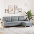 vidaXL, vidaXL 3-Sitzer-Sofa mit Hocker Hellgrau 210 cm Stoff