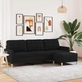vidaXL, vidaXL 3-Sitzer-Sofa mit Hocker Schwarz 210 cm Stoff