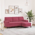 vidaXL, vidaXL 3-Sitzer-Sofa mit Hocker Weinrot 180 cm Samt