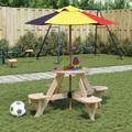 vidaXL, vidaXL Picknicktisch für 4 Kinder mit Sonnenschirm Rund Tannenholz
