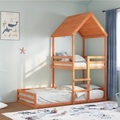 vidaXL, vidaXL Etagenbett mit Dach Wachsbraun 90x190 cm Massivholz Kiefer