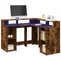 vidaXL, vidaXL LED-Schreibtisch Räuchereiche 130x130x91 cm Holzwerkstoff