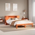 vidaXL, vidaXL Massivholzbett mit Regal ohne Matratze Wachsbraun 120x190 cm