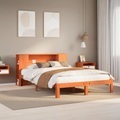 vidaXL, vidaXL Massivholzbett mit Regal ohne Matratze Wachsbraun 120x200 cm