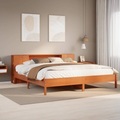 vidaXL, vidaXL Massivholzbett mit Regal ohne Matratze Wachsbraun 200x200 cm