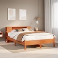 vidaXL, vidaXL Massivholzbett mit Regal ohne Matratze Wachsbraun 150x200 cm