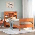 vidaXL, vidaXL Massivholzbett mit Regal ohne Matratze Wachsbraun 90x200 cm