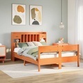 vidaXL, vidaXL Massivholzbett mit Regal ohne Matratze Wachsbraun 135x190 cm