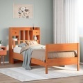vidaXL, vidaXL Massivholzbett mit Regal ohne Matratze Wachsbraun 90x190 cm
