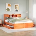 vidaXL, vidaXL Massivholzbett mit Regal ohne Matratze Wachsbraun 180x200 cm
