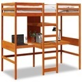 vidaXL, vidaXL Hochbett mit Schreibtisch & Ablagen Braun 90x200 cm Kiefernholz