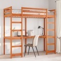 vidaXL, vidaXL Hochbett mit Schreibtisch Wachsbraun 90x200cm Massivholz Kiefer