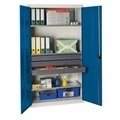 stumpf®, stumpf® Werkstatt-Flügeltürschrank mit 3 Schubladen + 3 Wannen, HxBxT 1.800 x 1.000 x 500 mm, lichtgrau/enzianblau