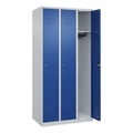 CP, C+P Spind Classic PLUS, 3 Abteile, lichtgrau / enzianblau, B 900 mm, mit Bodengleitern, Zylinderschloss