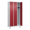 CP, C+P Spind Classic PLUS, Füsse, 3 Abteile, HxBxT 1.950 x 900 x 500 mm, lichtgrau, rubinrot, Zylinderschloss, ohne Mitteltrennwand