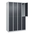 CP, C+P Doppelstock-Spind Classic PLUS, 4 Abteile, lichtgrau / grau, HxB 1850 x 1200 mm, mit Bodengleitern, Zylinderschloss