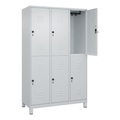 CP, C+P Doppelstock-Spind Classic PLUS, 3 Abteile, lichtgrau, HxB 1950 x 1200 mm, mit Füßen, Drehriegel