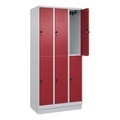 CP, C+P Doppelstock-Spind Classic PLUS, Sockel, 3 Abteile, HxBxT 1.950 x 900 x 500 mm, lichtgrau, rubinrot, 6 Fächer, für Vorhängeschloss