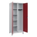 CP, C+P Mehrzweck-Putzmittelschrank Classic PLUS, Füsse, 2 Abteile, HxBxT 1.950 x 800 x 500 mm, lichtgrau, rubinrot, Zylinderschloss