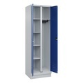 CP, C+P Putzmittelspind Classic PLUS, 1 Abteil, Trennwand mittig, lichtgrau / enzianblau, B 600 mm, mit Bodensockel, Zylinderschloss