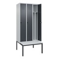 CP, C+P Spind Classic PLUS Sitzbank, 3 Abteile, mittig, lichtgrau / grau, B 900 mm, Sicherheits-Drehriegel, untergebaut, Kunststoff