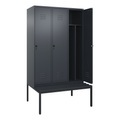 CP, C+P Spind Classic PLUS Sitzbank, 3 Abteile, mittig, grau, B 1200 mm, Sicherheits-Drehriegel, untergebaut, Kunststoff