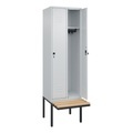 CP, C+P Spind Classic PLUS Sitzbank, 2 Abteile, lichtgrau, B 600 mm, Sicherheits-Drehriegel, auskragend, Buche-Hartholz