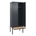 CP, C+P Spind Classic PLUS Sitzbank, 2 Abteile, grau, B 800 mm, Sicherheits-Drehriegel, auskragend, Buche-Hartholz