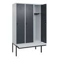 CP, C+P Spind Classic PLUS Sitzbank, 3 Abteile, lichtgrau / grau, B 1200 mm, Sicherheits-Drehriegel, auskragend, Kunststoff