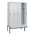 CP, C+P Spind Classic PLUS Sitzbank, 4 Abteile, mittig, lichtgrau, B 1200 mm, Sicherheits-Drehriegel, auskragend, Kunststoff