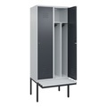 CP, C+P Spind Classic PLUS Sitzbank, 2 Abteile, mittig, lichtgrau / grau, B 800 mm, Zylinderschloss, auskragend, Kunststoff