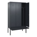 CP, C+P Spind Classic PLUS Sitzbank, 3 Abteile, mittig, grau, B 1200 mm, Zylinderschloss, auskragend, Kunststoff