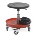 Jungheinrich PROFISHOP, Hocker, Holzformsitz Ø 400 mm, Sitzhöhe 310-380 mm, Kunststoffbasis, rot