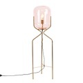 QAZQA, Art Deco Stehlampe Messing mit rosa Glas - Bliss