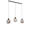QAZQA, Design Hängelampe schwarz mit Rauchglas 3-Licht 161,5 cm - Qara