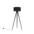 QAZQA, Schwarze Stehlampe mit schwarzem Schirm und goldenem Interieur - Tripe