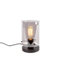 QAZQA, Design Tischlampe schwarz mit Rauchglas - Kuppel
