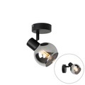 QAZQA, Art Deco Spot schwarz mit Rauchglas - Vidro