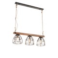QAZQA, Industrielle Hängelampe schwarz mit Holz 3-Licht - Arthur