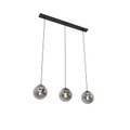 QAZQA, Art Deco Hängelampe schwarz mit Rauchglas 3-Licht - Pallon Mezzi