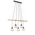 QAZQA, Land Hängelampe schwarz mit Holz 5-Licht - Dami Frame