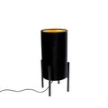 QAZQA, Design Tischlampe schwarz Samtschirm schwarz mit Gold - Rich